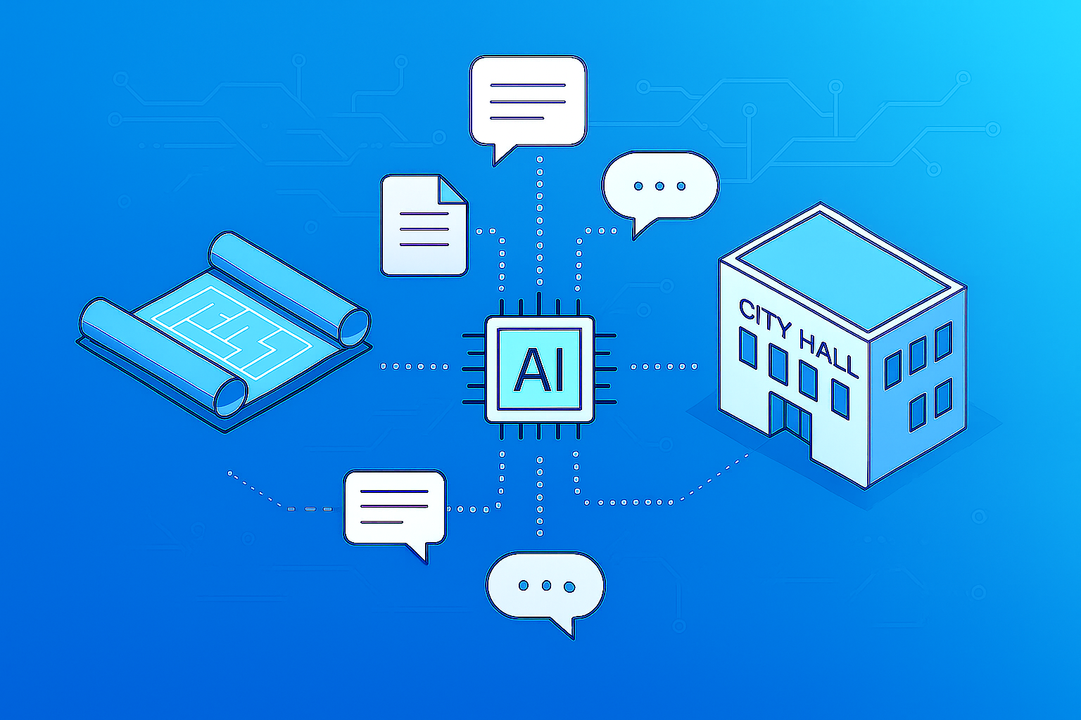 AI-powered building permit process connecting architects, city reviewers, and builders
