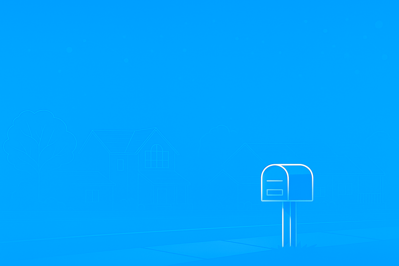 Blueprint illustration of a mailbox in a suburban streetscape — permittable.ai Contact page hero image