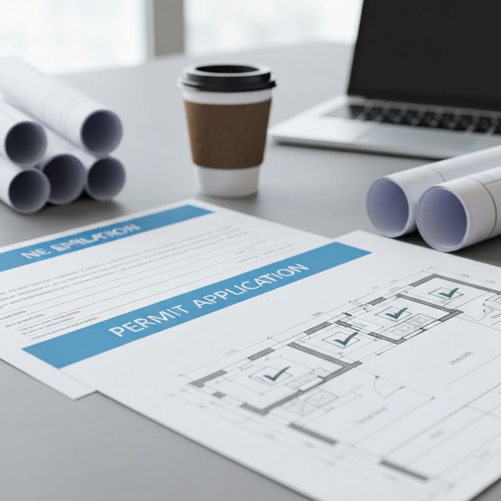 Blueprint desk with laptop analytics overlay