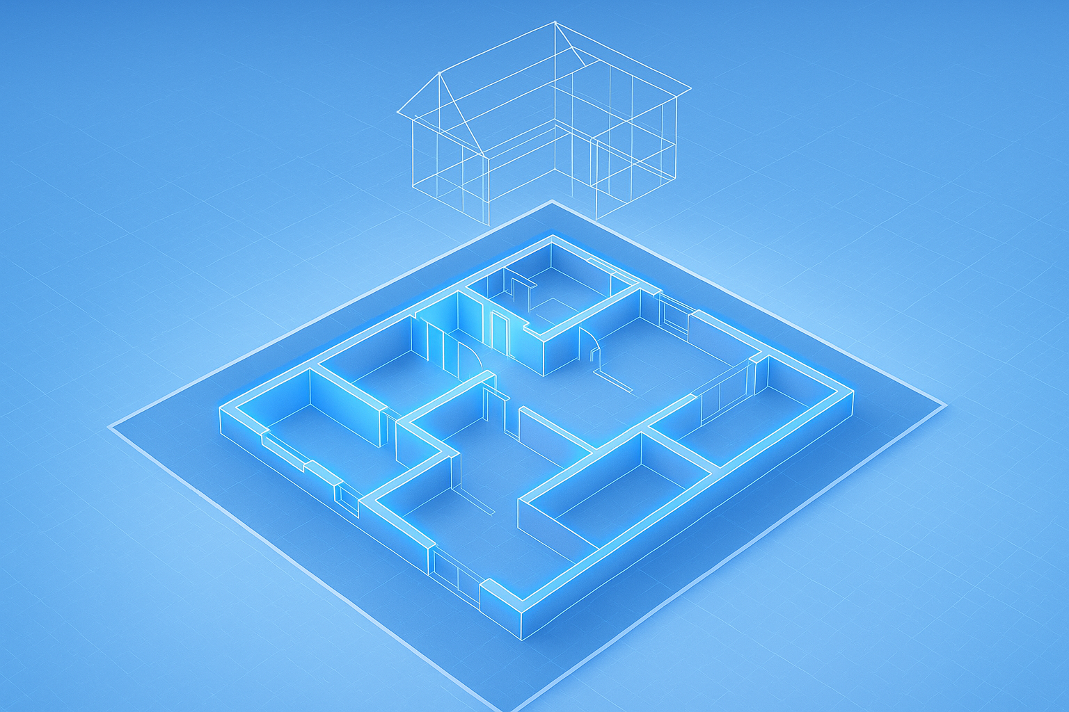 AI identifies architectural elements and builds a 3D digital twin from a blueprint floor plan