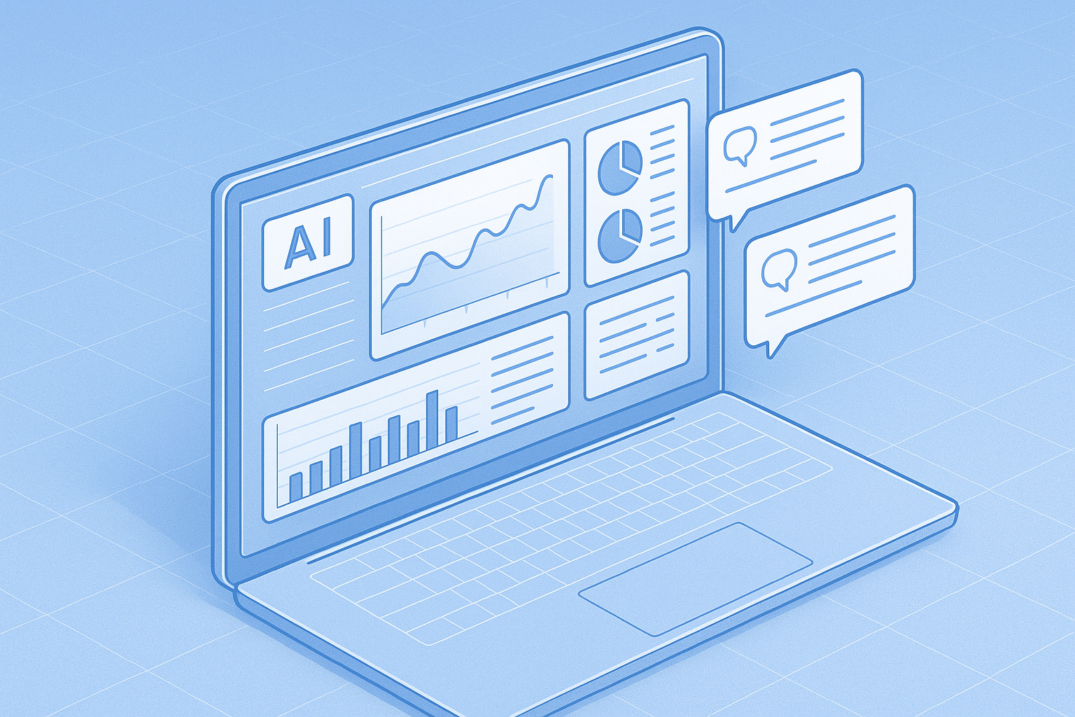 AI dashboard visualizing reviewer comments and feedback trends with charts and insights