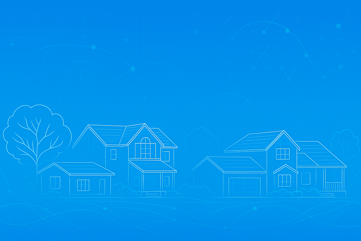 Blueprint-inspired suburban skyline background representing residential permitting